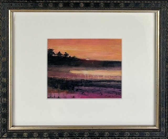 &quot;Marshland &amp; Sunset&quot; Oil Pastel 4x5&quot; Framed 9.75x11.75&quot;