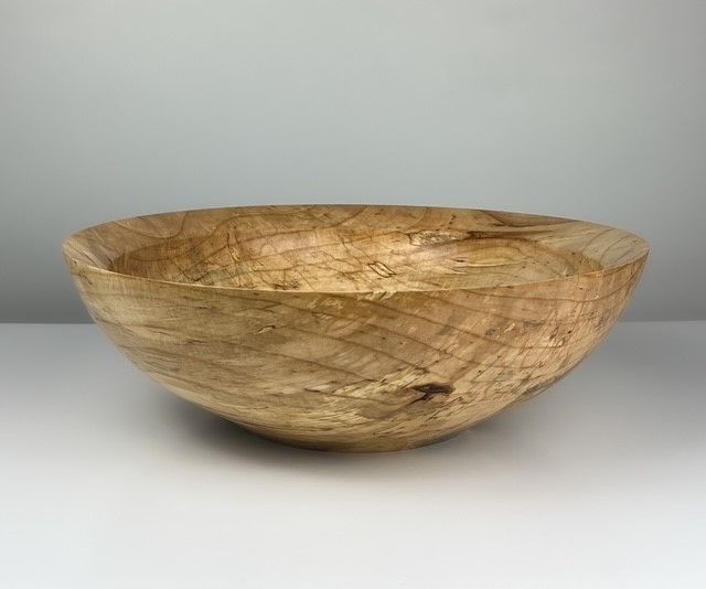 Large Silver Maple Wooden Serving Bowl 14.5x4&quot;