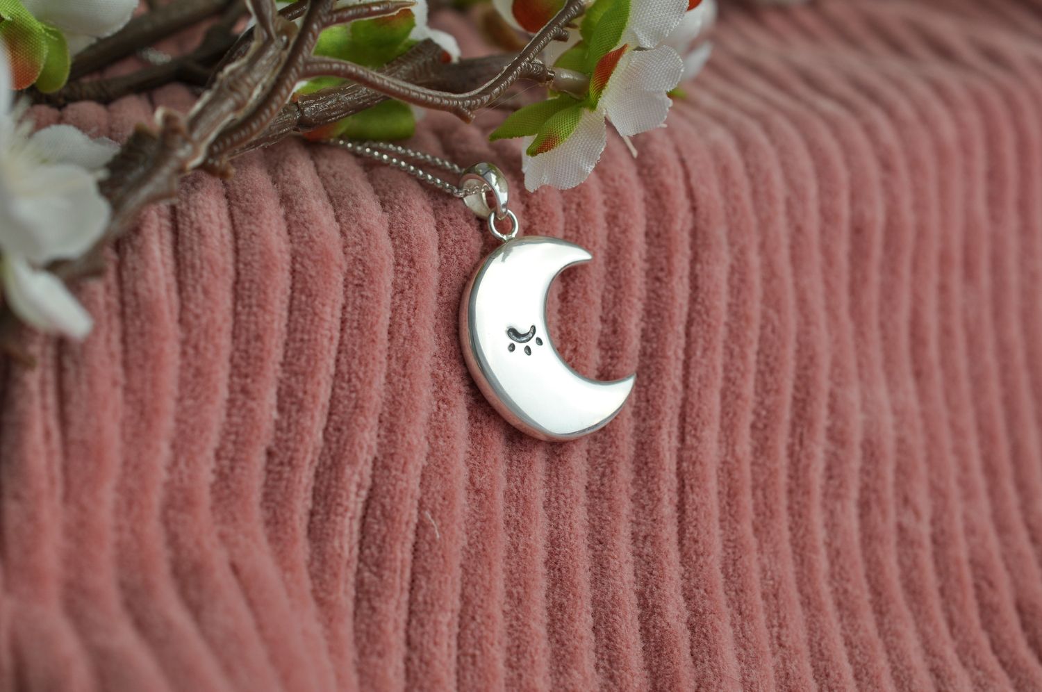 Eye Closed Moon Pendant Sterling Silver