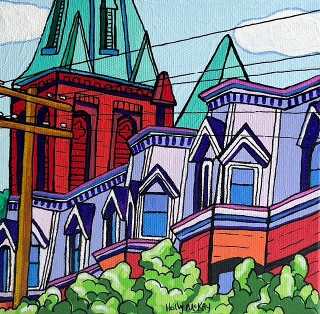 Holly McKay Saint John New Brunswick Canada Handworks Gallery Canadian Acrylic Painting Rooftops of Germain Uptown Cityscape 