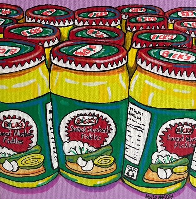 Holly McKay Saint John New Brunswick Canada Handworks Gallery Canadian Painter Acrylic Sweet Mustard Pickle Jars Painting 