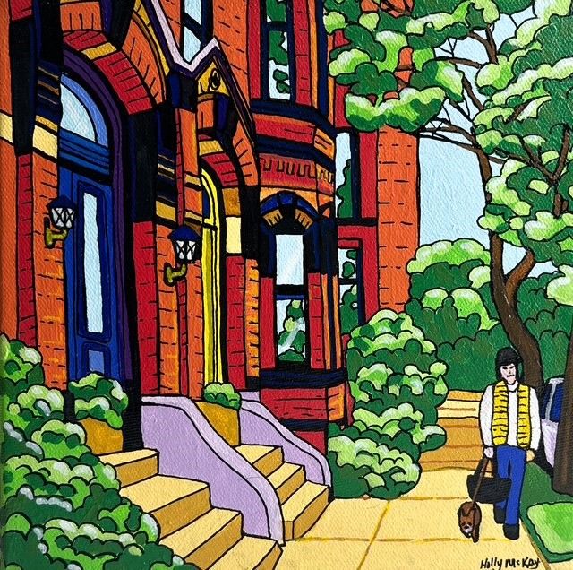 Holly McKay Saint John New Brunswick Canada Handworks Gallery Canadian Acrylic Painting Dog Walker Germain Uptown Cityscape 