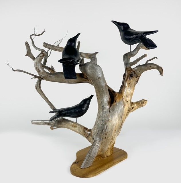 Timothy Griffin Saint John New Brunswick Canada Handworks Gallery Canadian Woodwork Artist Crows in Tree Driftwood Sculpture