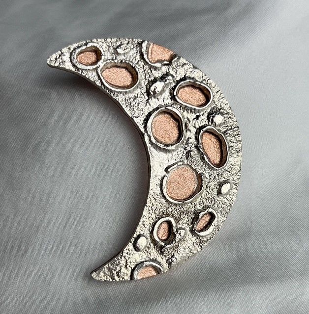 Brooch: Moon- Reticulated Silver on Copper Back