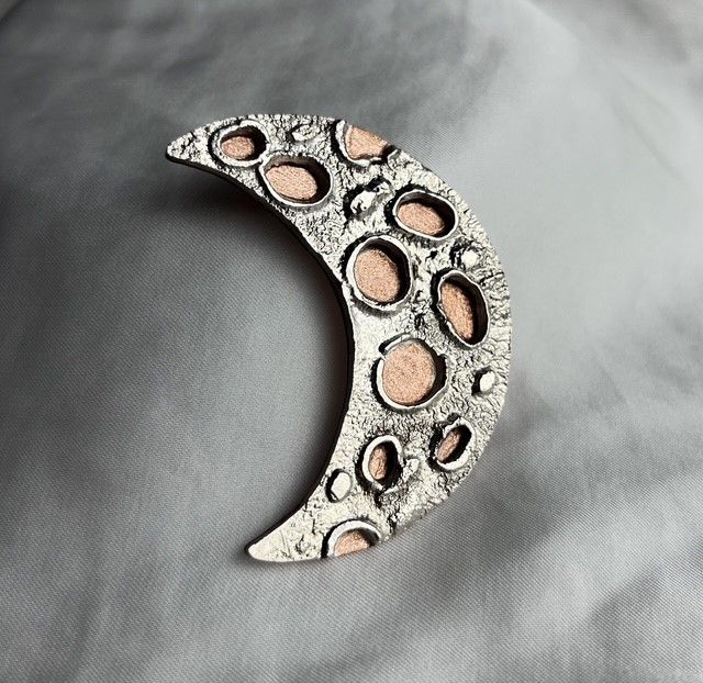 Brooch: Moon- Reticulated Silver on Copper Back