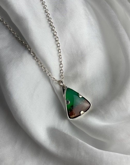 Pendant: Tab-Set Triangular Chrysoprase