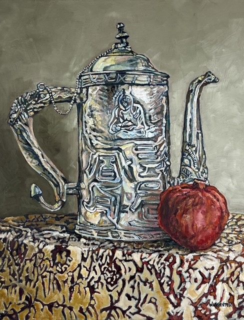 Lynn Wigginton Saint John New Brunswick Canada Handworks Gallery Canadian Artist Acrylic Oil Painting Old Teapot Pomegranate 