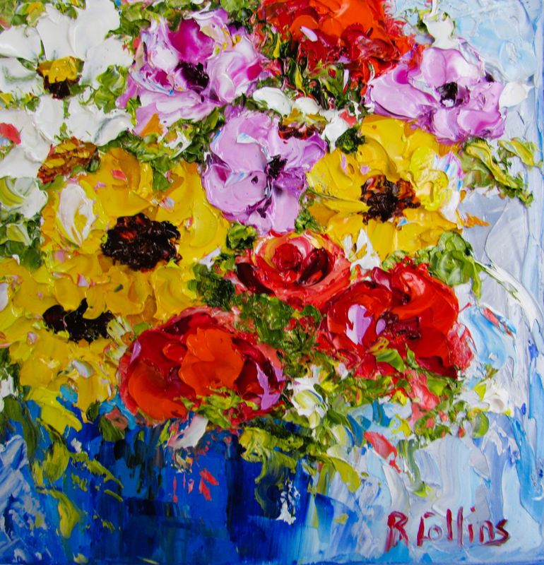 &quot;Pocket Full of Lovelies&quot; 6x6&quot; Oil Knife Painting on Canvas