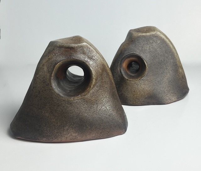 Wood Fired Pottery Rock Sculpture 6x6x8.5&quot;