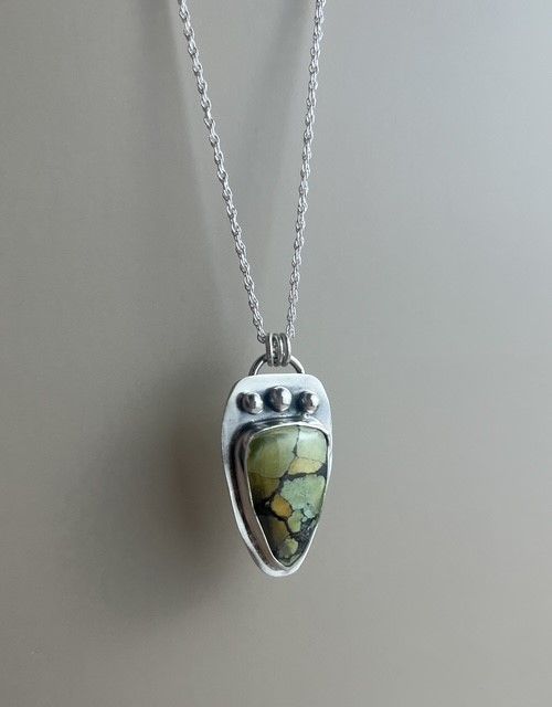 Hubei Turquoise Green Yellow Shield with 3 Balls SS 18&quot; Pendant