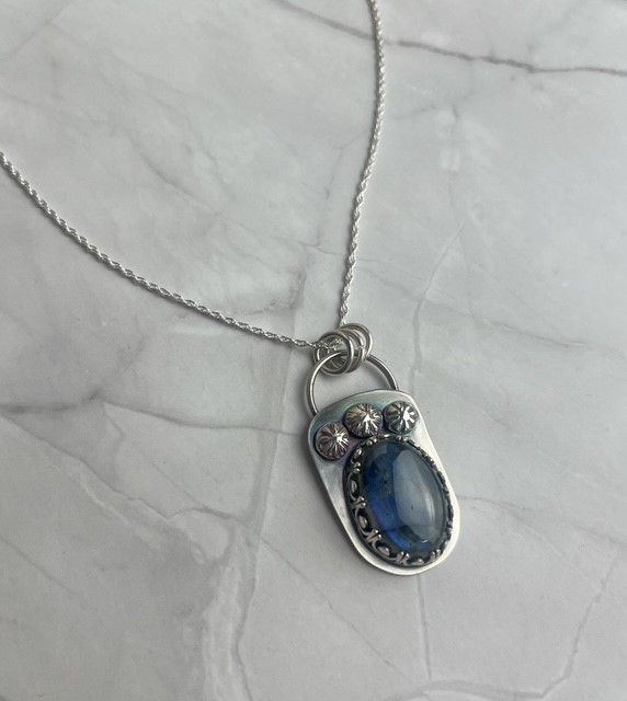Labradorite Black Purple Shield with 3 balls Fancy Bezel SS 18&quot; Pendant