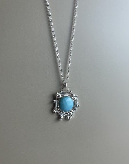 Blue Opal Argentium Sterling Stick &amp; Stone Pendant 18&quot;
