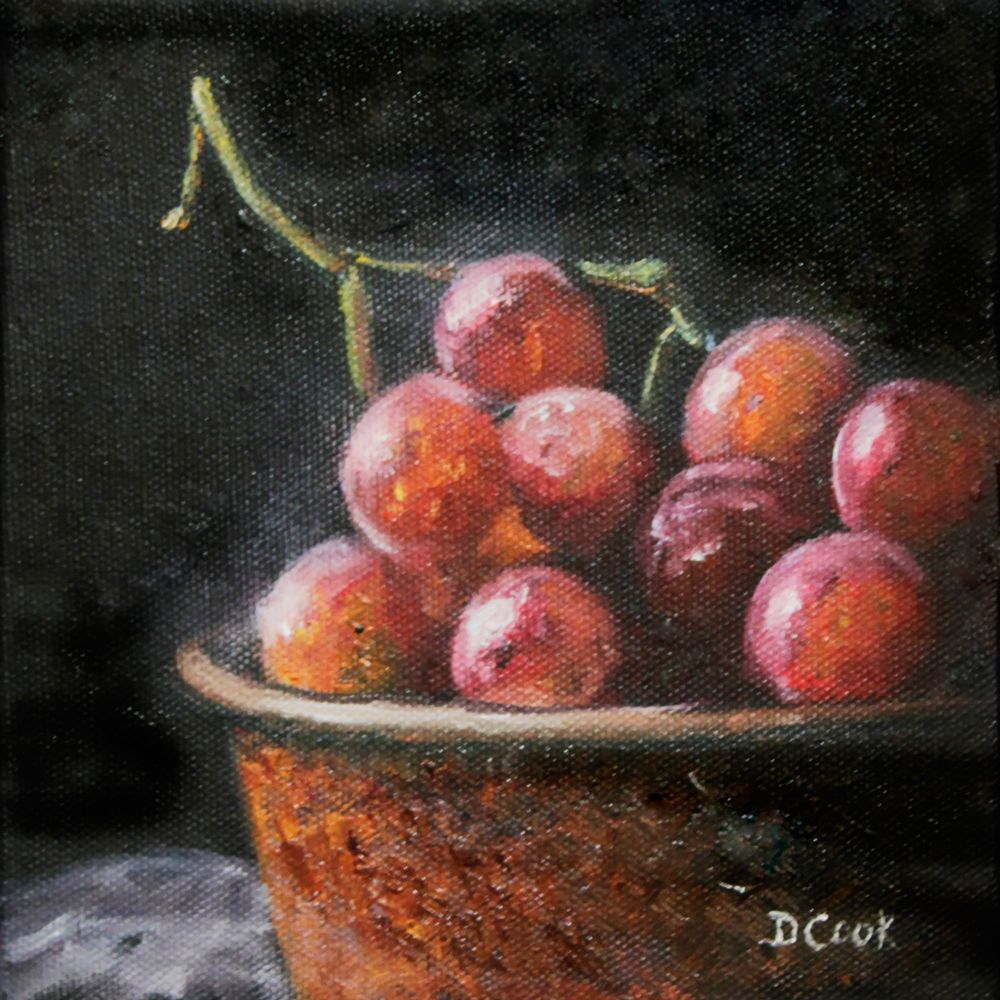 "Still Life- Red Grapes" 6x6" Oil on Canvas Framed