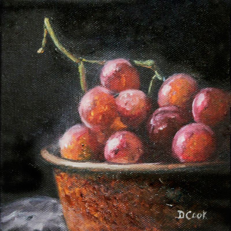 "Still Life- Red Grapes" 6x6" Oil on Canvas