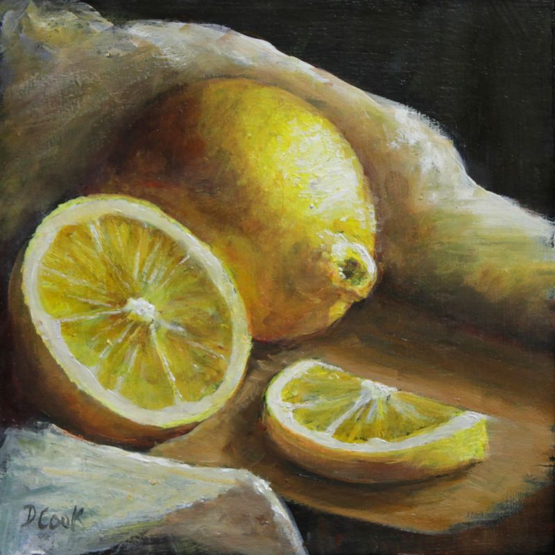 "Lemons on Board" 6x6" Oil on Board