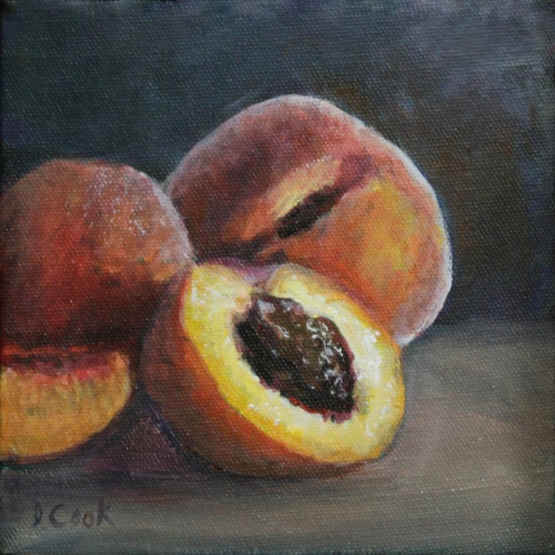 "Still Life- Heart of the Peach" 6x6" Oil on Canvas