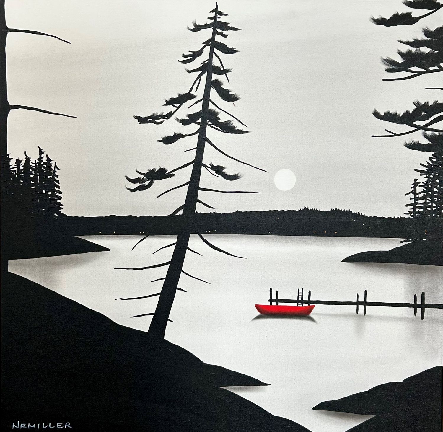 "Pier and Simple" 30x30" Acrylic & Charcoal on Canvas