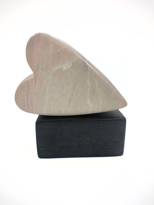 "Pink Heart" 6x5x2.5" Soapstone on Pyrophyllite Sculpture