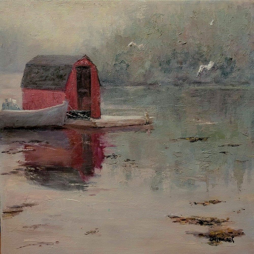 "Misty Morning Reflection" 12x12" Oil on Canvas