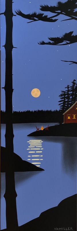 "Feel The Night" 12x36" Acrylic and Charcoal Painting on Canvas