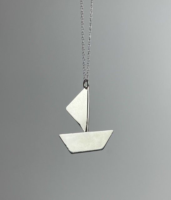 Double Sided Boat Pendant Sterling Silver 16" Chain