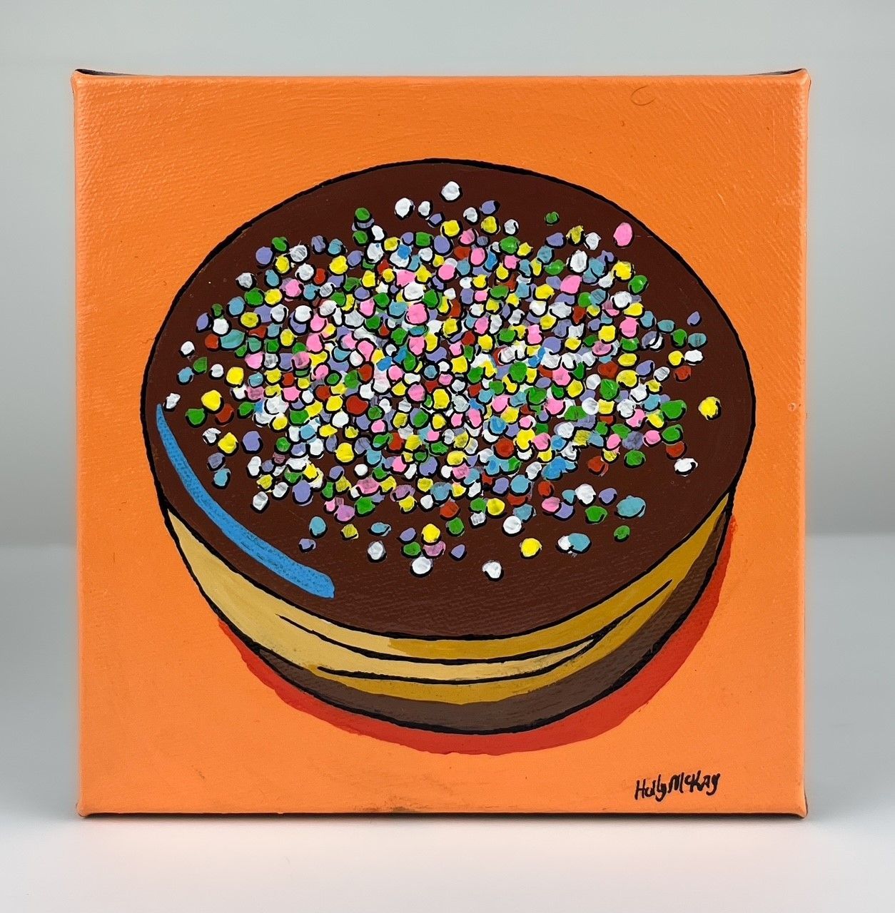 "Donut on Orange" 6x6"  Acrylic Painting