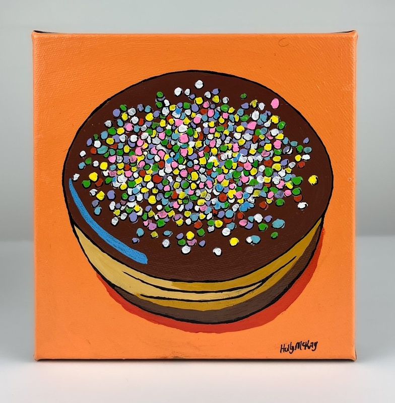 "Donut on Orange" 6x6"  Acrylic Painting