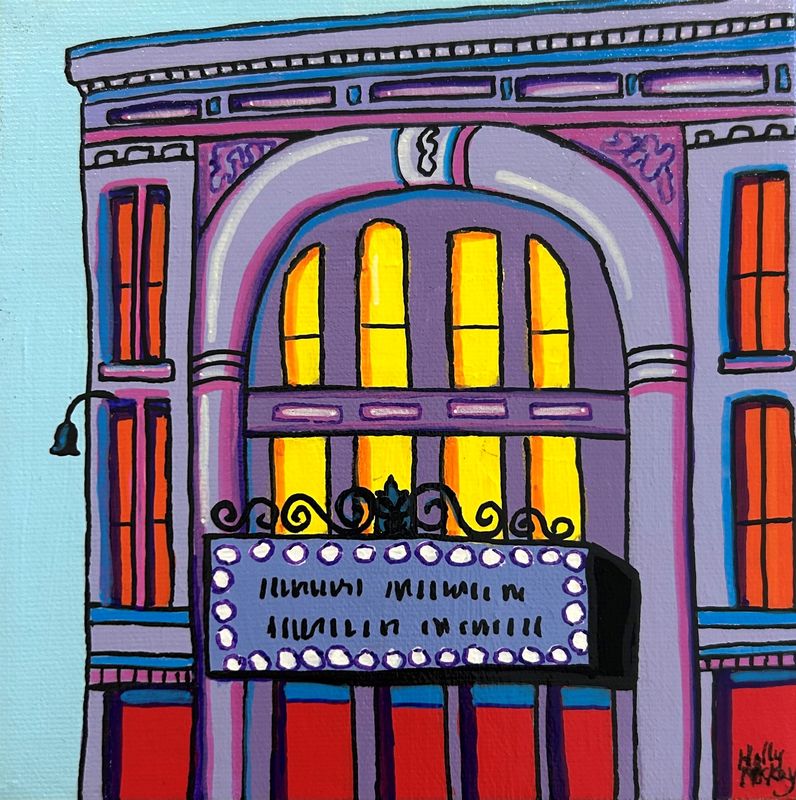 "Imperial Theatre at Night" 6x6" Acrylic on Canvas
