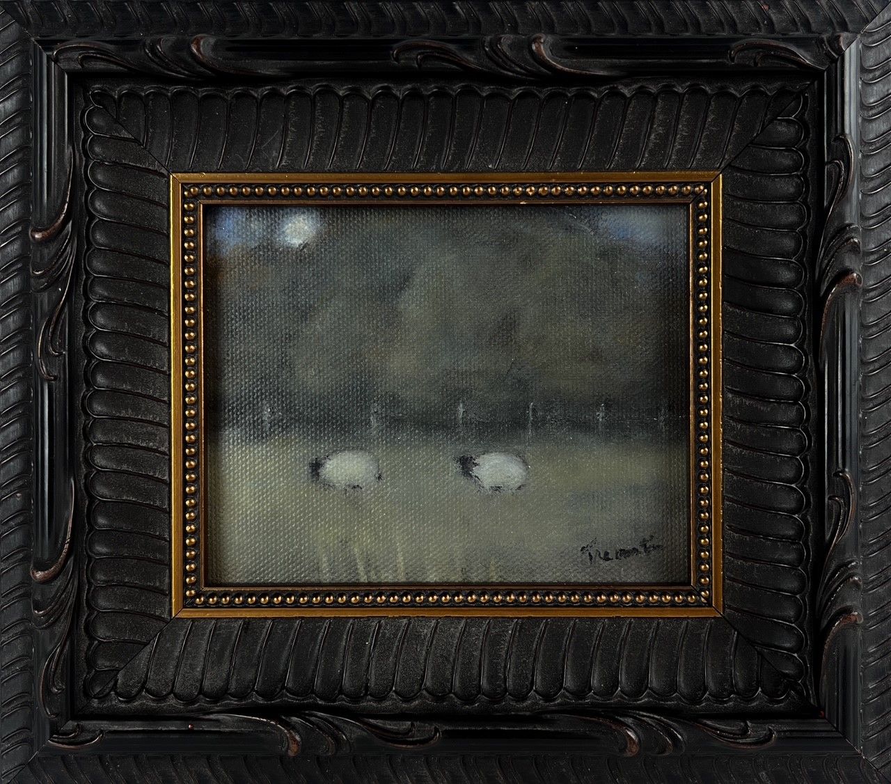 "Sheep by Moonlight" 4x5" Oil Framed 7.5x8.5"