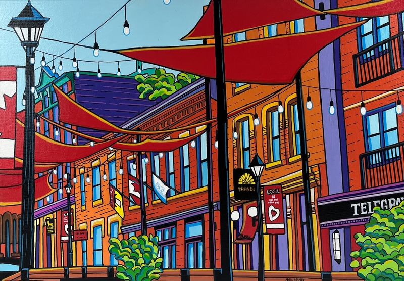 "Summer Celebrations on Canterbury Street" 14x20" Acrylic Painting