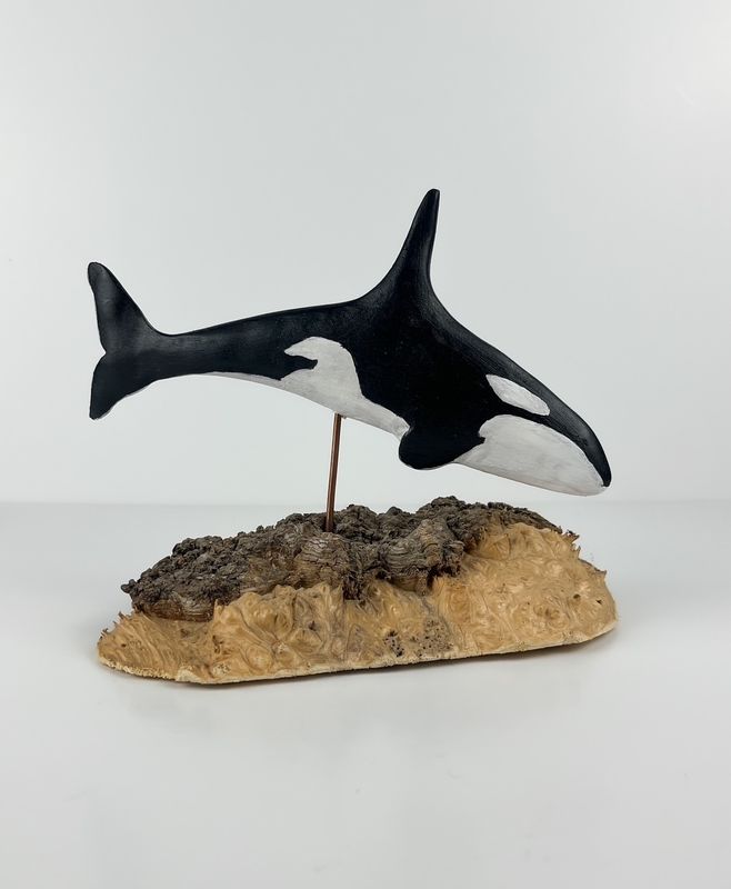 Whale Wooden Sculpture 8x4x6"