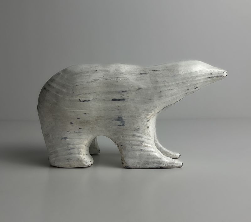 Polar Bear Wooden Sculpture 8x4x6"