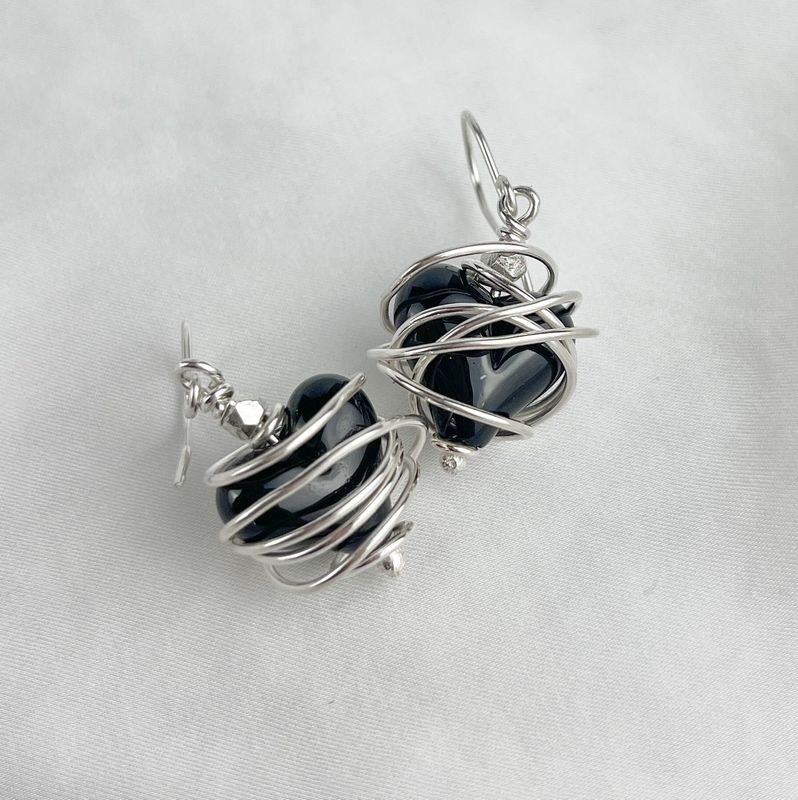 Black Hearted  Collection Glass Bead, SS