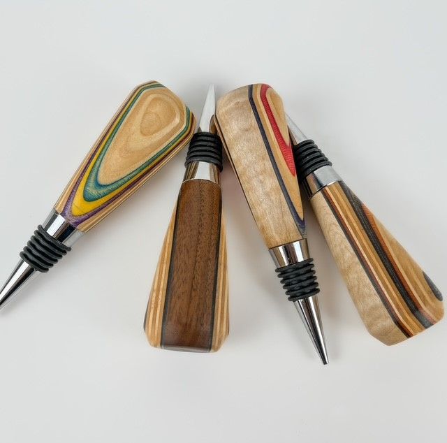 Wooden Wine Bottle Stopper made with Repurposed Skateboard