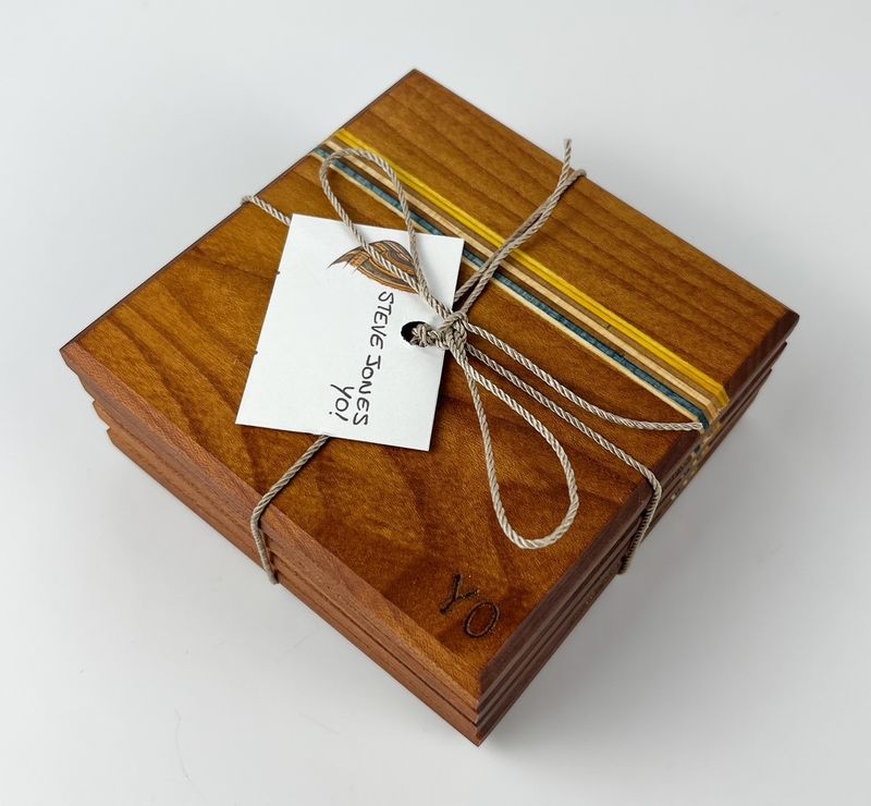 Set of 4 Wooden Coasters with Repurposed Skateboards