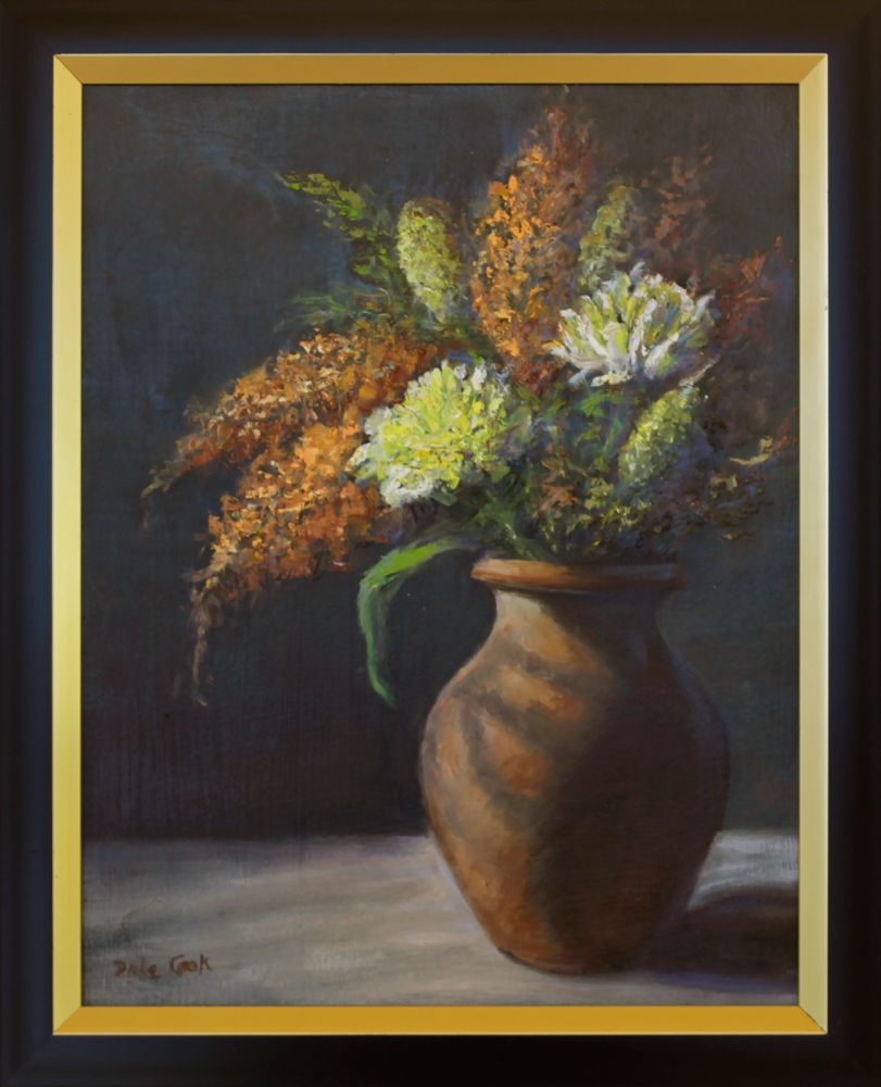 "Flowers in Terracotta Vase" Oil on Canvas 16x13" Framed