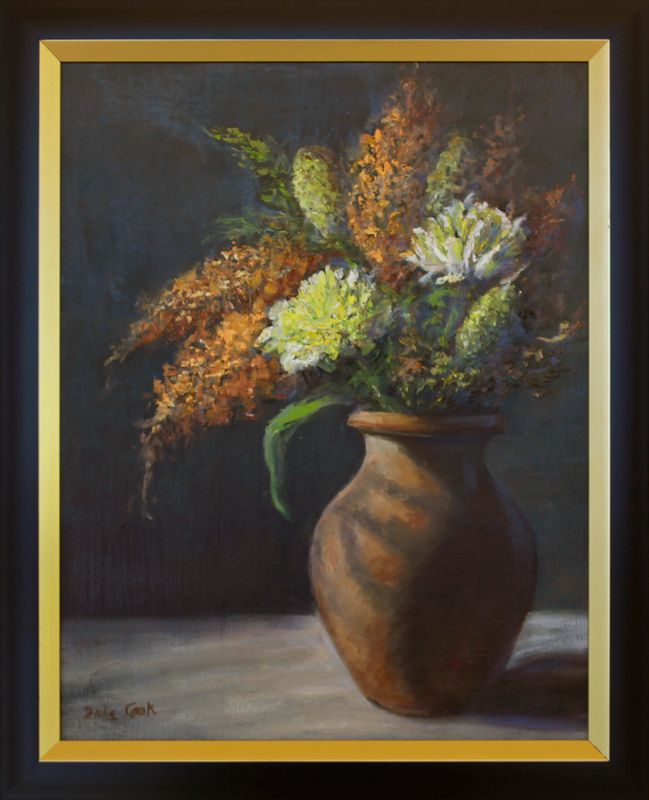 "Flowers in Terracotta Vase" Oil on Canvas 16x13" Framed