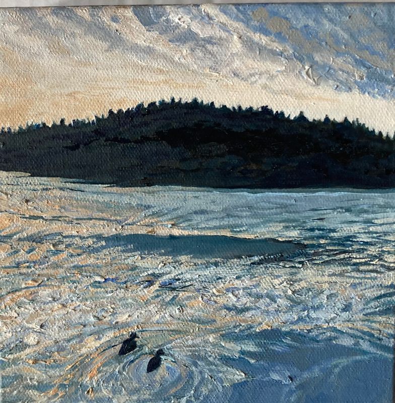 "Ducks on the River" 6x6" Acrylic & Oil on Canvas