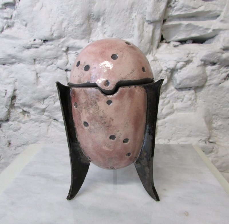 Pink Polka Dot Pottery Egg w/ Legs