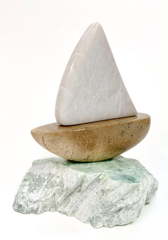 "An Autumn Sail" Soapstone Sculpture 8.5x8.5x6"