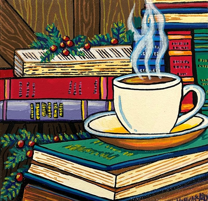 "Christmas Book Nook" 6x6" Acrylic Painting