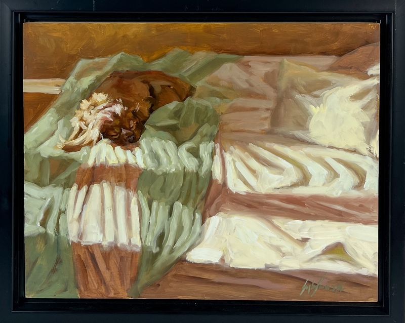 "Winter Nap" 11x14" Oil Framed 13x16"
