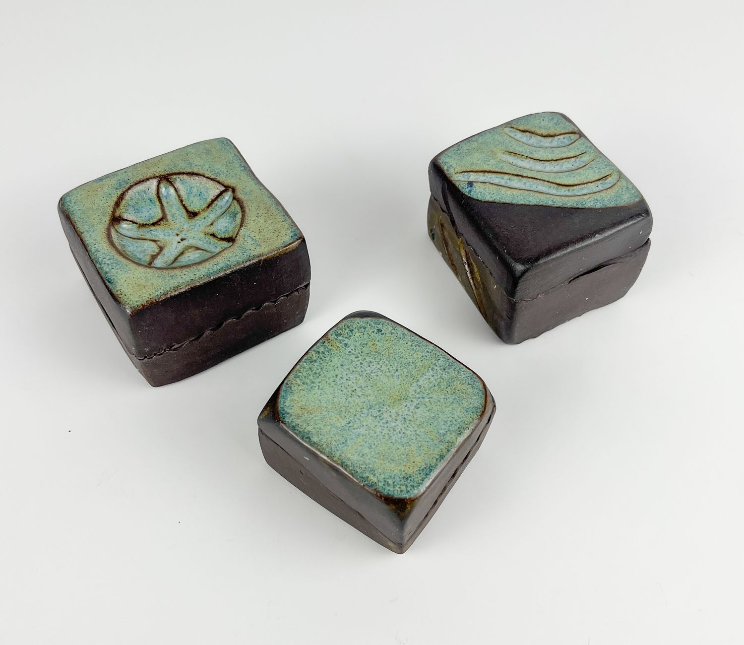 Slab Lidded Pottery Ring Box  Black Clay with Aqua Glaze