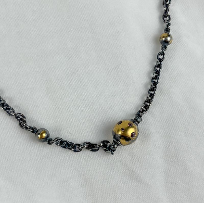 5 Node Necklace  22 5 Node Necklace  22"  with Large Chain 24k Keum-boo, 8 Berry Sapphires, 3 Diamonds