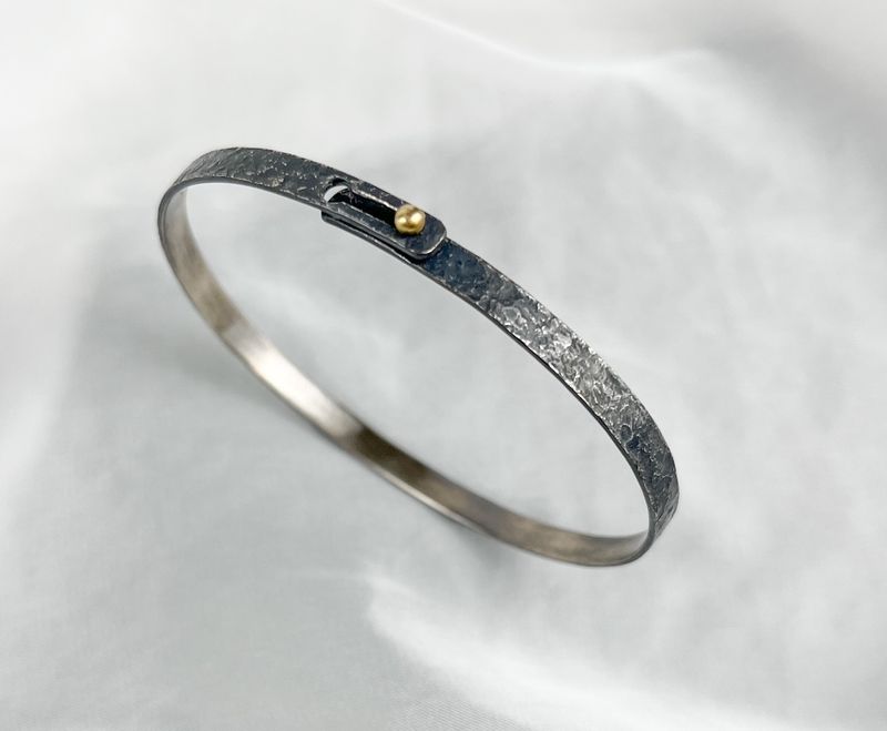 Grandfather Locking Bracelet Oxidized Silver, 18K Ball Grandfather Locking Bracelet Oxidized Silver, 18K Ball