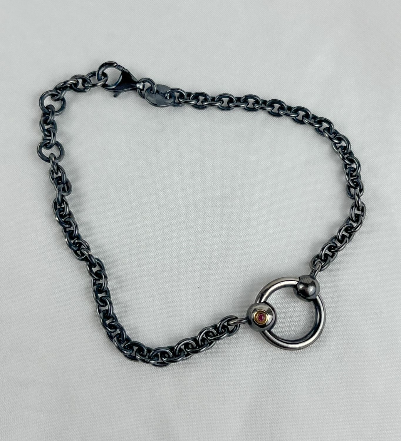 Chain Bracelet with 18k Gold Accent Set with Small Berry Sapphire Adjustable Size