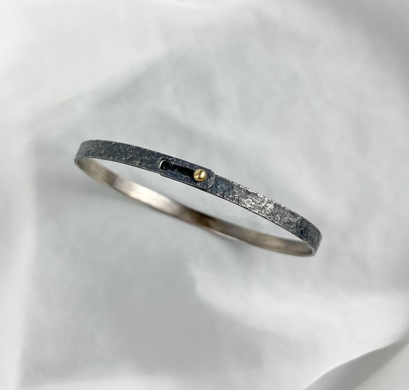 Grandfather Locking Bracelet Oxidized Silver, 18K Ball