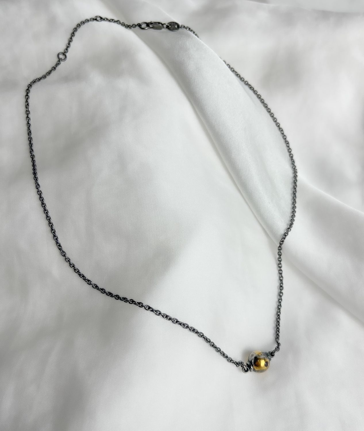 Single Node Pendant 16-18" Adjustable with 3 Berry Sapphires and 3 Single Cut Diamonds 24K Keum-boo