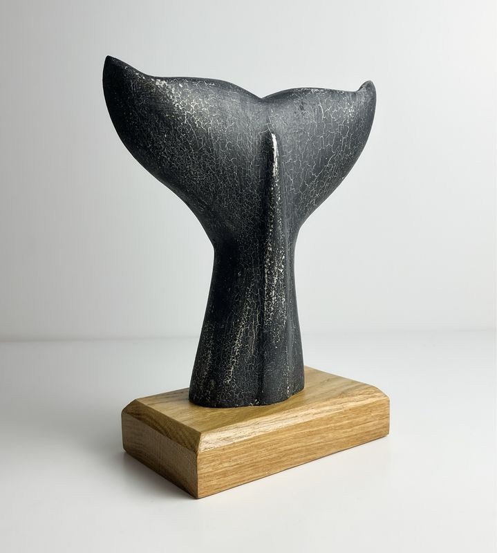 Hand-Carved Whale Tail on Wooden Base