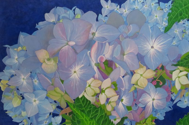"Hydrangeas Revisited" 24x36" Original Mixed Media on Wood Canvas